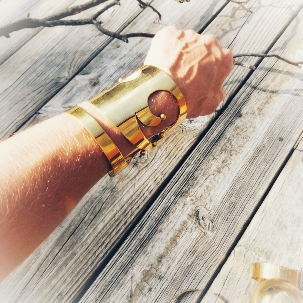 Modernist Bold brass cuff bracelet by Bisjoux …